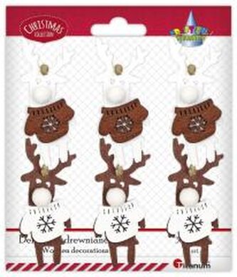 Zawieszki drewniane renifery w sweterkach 6szt