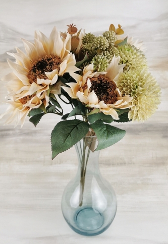Umělá kytice slunečnice / chryzantémy 30 x 29 cm - krémová