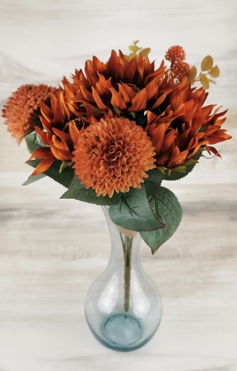 Umělá kytice slunečnice / chryzantémy 30 x 29 cm - cihlová