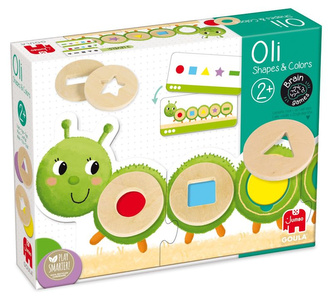 Drewniana układanka dla dzieci gąsienica Oli Kształty i kolory Goula