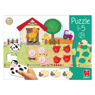 Duże drewniane puzzle dla dzieci Zwierzęta i cyfry 1-5 Goula