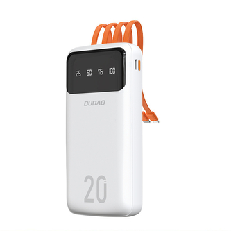 Dudao pojemny powerbank z 3 wbudowanymi kablami 20000mAh USB Typ C + micro USB + Lightning biały (Dudao K6Pro+)