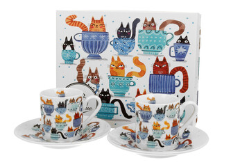 2 filiżanki espresso elegant ze spodkami Koci Świat KOTY W FILIŻANKACH 2 filiżanki espresso elegant ze spodkami Koci Świat KOTY W FILIŻANKACH