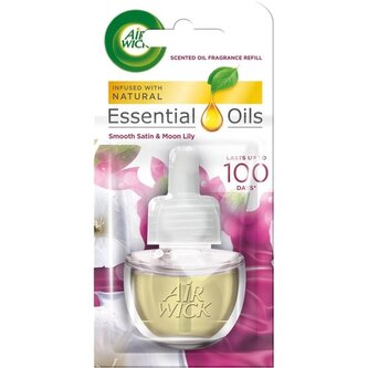 Air Wick Essential Oils jemný satén a měsíční lilie elektrický osvěžovač vzduchu náhradní náplň 19 ml