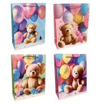Torebka prezentowa dziecięca L miś z balonami mix