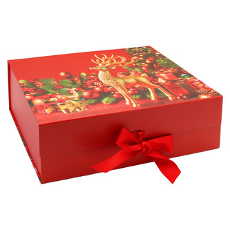 Dárková krabice vánoční s mašlí 33 x 25 x 12 cm - vánoční jelen