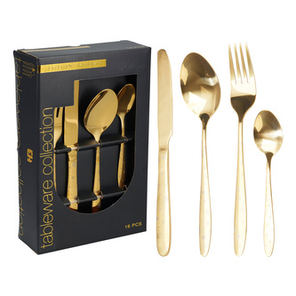 Sada příborů - nerezová ocel/zlatá se sněhem. Sada 16 kusů příborů s motivem sněhové vločk