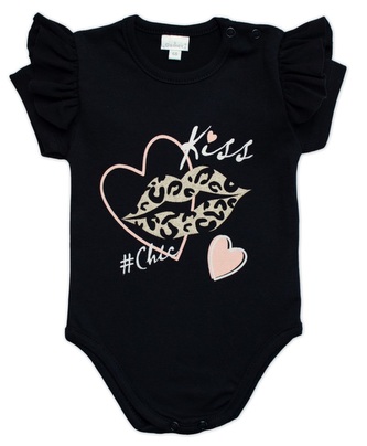 G-baby Kojenecké body s volánkem Kiss - černé, vel. 80; 80 (9-12m); černá; 95% bavlna + 5% elastan