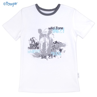 Bavlněné tričko krátký rukáv Nicol, Rhino - bílé, bel.128; 128 (7-8r); bílá; 100 % bavlna