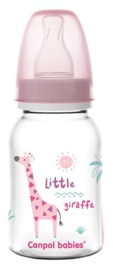 Canpol babies Lahvička s potiskem 125 ml , Žirafka - růžová; růžová; plast