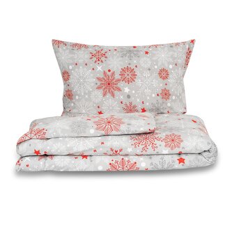 Vánoční povlečení 220x200, 70x90cm VLOČKY červenošedé