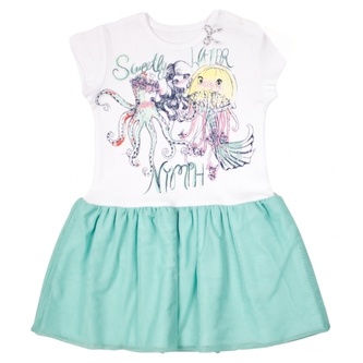 Dětské šaty Nicol, Mořská víla - zeleno/bílé, vel. 116; 116 (5-6r); bílá, zelená; Bavlna, polyester