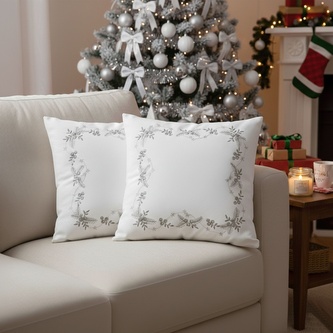 Návlek na polštář, Vánoční bobule šedostříbrné, bílý, 40 x 40 cm