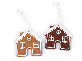 Vánoční perníčky k zavěšení filc - 4 ks - 3 hnědá přírodní domeček