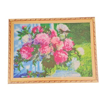 Leventi Diamantová mozaika 5D s rámem KVĚTINY PIVOŇKY VE VÁZE  30x40cm