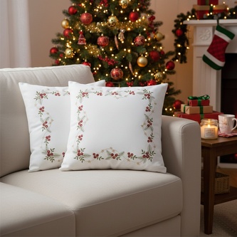 Návlek na polštář, Vánoční bobule červenozlaté, bílý, 40 x 40 cm
