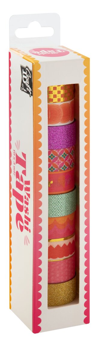 Dekorační lepicí páska - Washi pásky, 1,5cm x 3m, 10ks, oranžové Dekorační lepicí páska - Washi pásky, 1,5cm x 3m, 10ks, oranžové