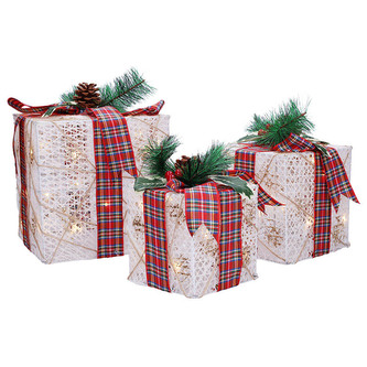 Solight sada 3 LED vánočních dárků, 48x LED, IP44, 230V