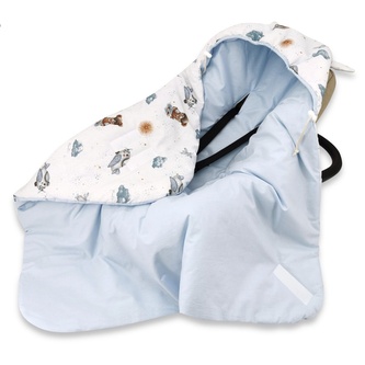 Zavinovací deka s kapucí bavlna, 90x90cm, Méďa pilot - bílá, modrá; bílá, modrá