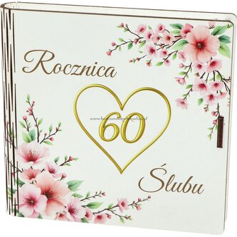 Pudełko drewniane z książeczką 60 rocznica ślubu (15x15x2cm)