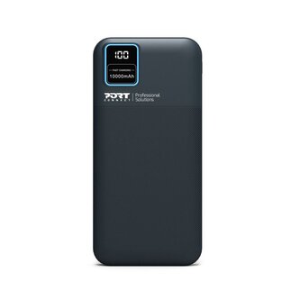 PORT CONNECT powerbanka 10 000 mAh, LCD displej, USB-A QC / USB-C / Micro USB, černá