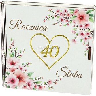 Pudełko drewniane z książeczką 40 rocznica ślubu (15x15x2cm)
