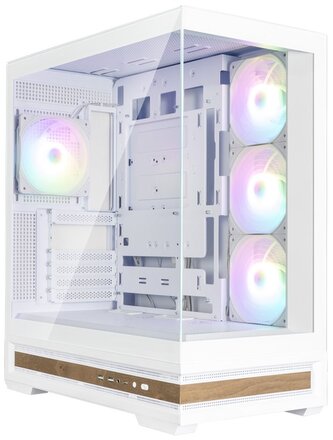Zalman skříň P40 Namu midT 4x120mm ARGB fan 2xUSB 3.0 USB-C panoramatická dřevěné doplňky bílá