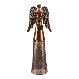 Anděl kovový - 105 cm, se srdcem v rukou, měděný
