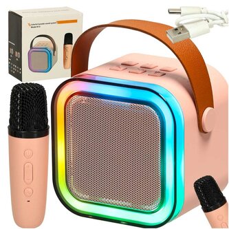Karaoke set Bluetooth reproduktor 6 W + bezdrátový mikrofon, růžový