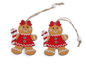 Vánoční dřevěné perníčky k zavěšení - 2 ks - hnědá přírodní
