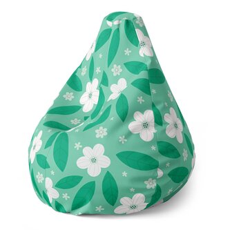 Dětský sedací vak Pear Bílé květy s lístky: 70 x 95 x 15 cm