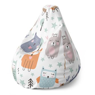 Sedací vak Pear Animovaná lesní zvířátka: 140 x 100 x 25 cm