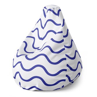 Sedací vak Pear Modré vlnky: 140 x 100 x 25 cm