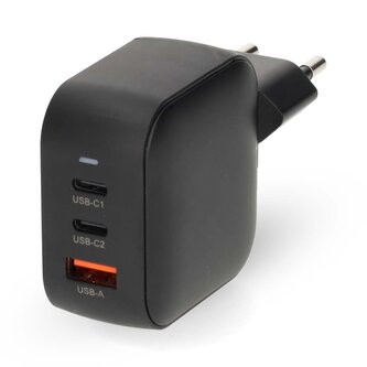 NEDIS síťová nabíječka/ 70 W/ PD 3.0/ rychlé nabíjení/ 1.5 / 2.25 / 2.5 / 3.0 / 3.5 A/ USB-A/ 2x USB-C/ černá