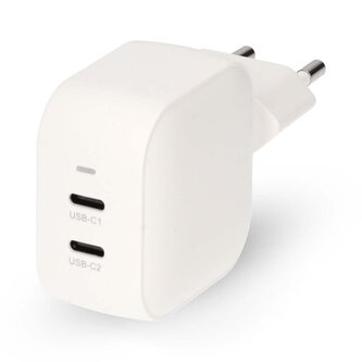NEDIS síťová nabíječka/ 35 W/ PD 3.0/ rychlé nabíjení/ 1.75 / 2.33 / 2.92 / 3.0 A/ 2x USB-C/ bílá