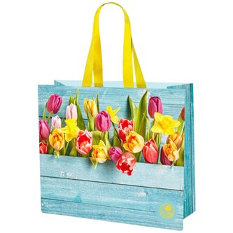 Niteola omyvatelná nákupní taška, 45 × 40 × 18 cm, vzor tulipány