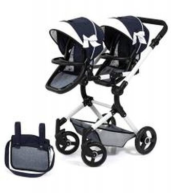 Wózek dla lalek bliźniaczych Twin Neo niebieski