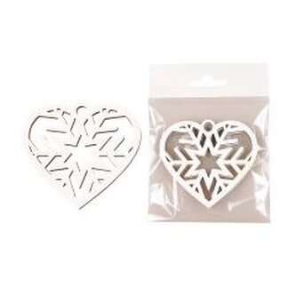 Bombka drewniana Serce biała 3szt