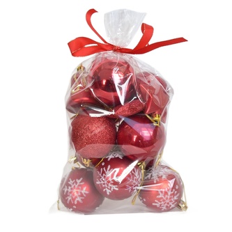 Vánoční koule v sáčku, různé druhy, červené, 14 ks