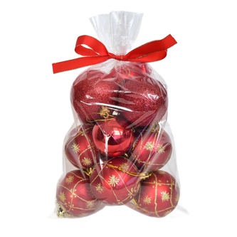 Vánoční koule v sáčku assort, červené, 14 ks