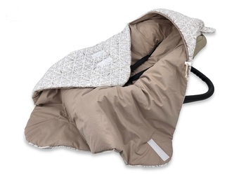 Oteplená zavinovací deka s kapucí, bavlna, 90 x 90 cm - béžová se vzorem; béžová; 100 % bavlna, duté vlákno