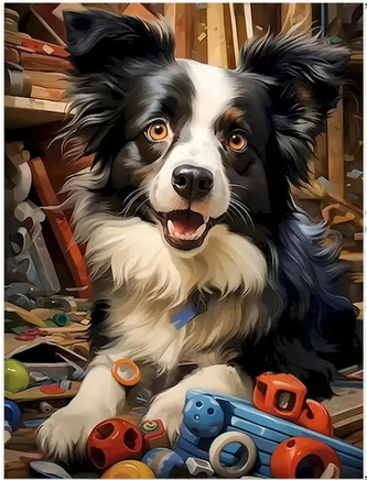 Diamantový obrázek Pes Border kolie 30 x 40 cm