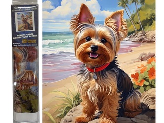 Diamantový obrázek Pes Jorkšír na pláži 30 x 40 cm