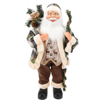 Postavička Mikuláše v hnedo/zeleném oblečení 80 cm