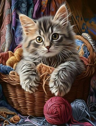 Diamantový obrázek Kočka v košíku 30 x 40 cm
