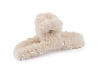 Skřipec do vlasů kožešinový s perlami - 1 ks - 1 béžová světlá