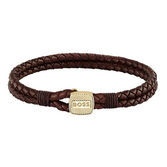 Hnědý pletený náramek z kůže Seal 1580667 Hugo Boss / Délka: 17,5 cm