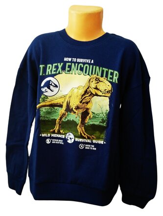 Chlapecká mikina JURSKÝ SVĚT T-Rex přes hlavu modrá, velikost: 152