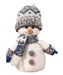 Sněhulák v šedé čepici a s šálou na postavení 19 cm