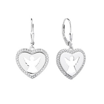 NB-3902 Stříbrné náušnice srdce s andílky - andílci